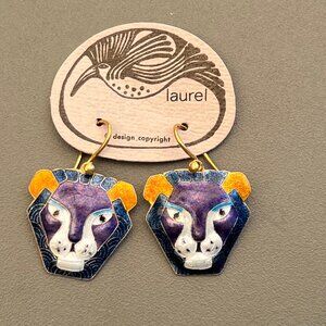 Vintage Laurel Burch Purple Tiger Earrings